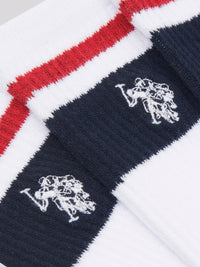 Męskie trzy paczki marki Stripe Sports Sports Socks w jasnej bieli