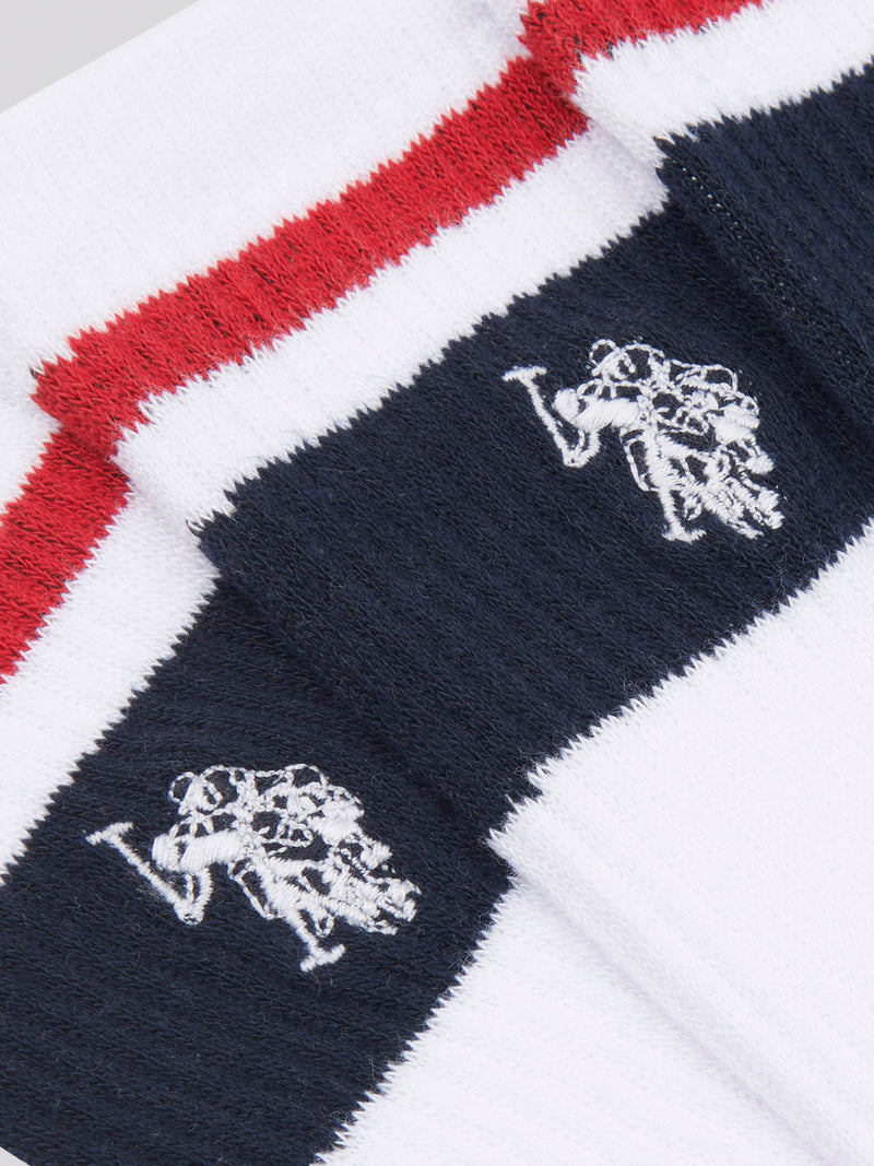 Męskie trzy paczki marki Stripe Sports Sports Socks w jasnej bieli