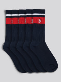 Mens Three Pack Brand Stripe Sports Socks in Dark Sapphire Navy
