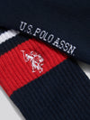 Mens Three Pack Brand Stripe Sports Socks in Dark Sapphire Navy