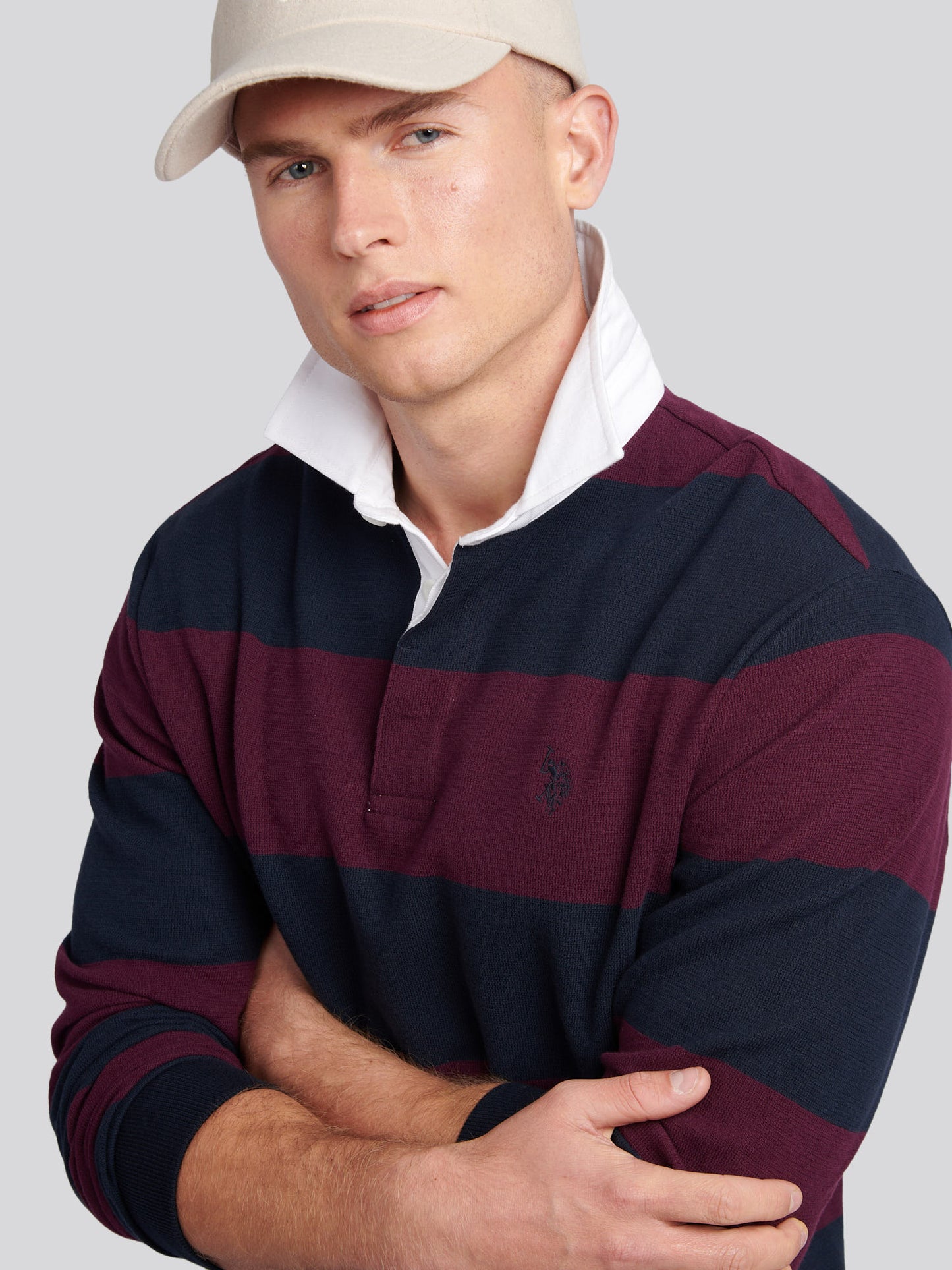 Tekstrutowa koszula rugby w paski w winogron