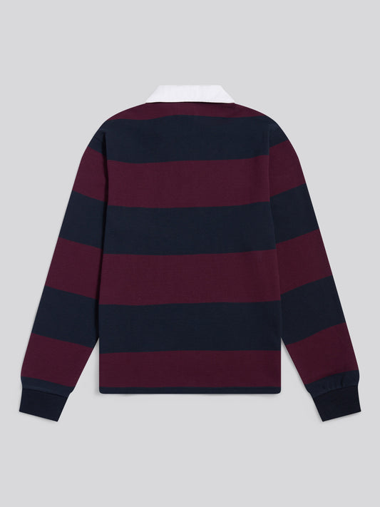 Mens Textured Stripe Rugby in Grape Wine