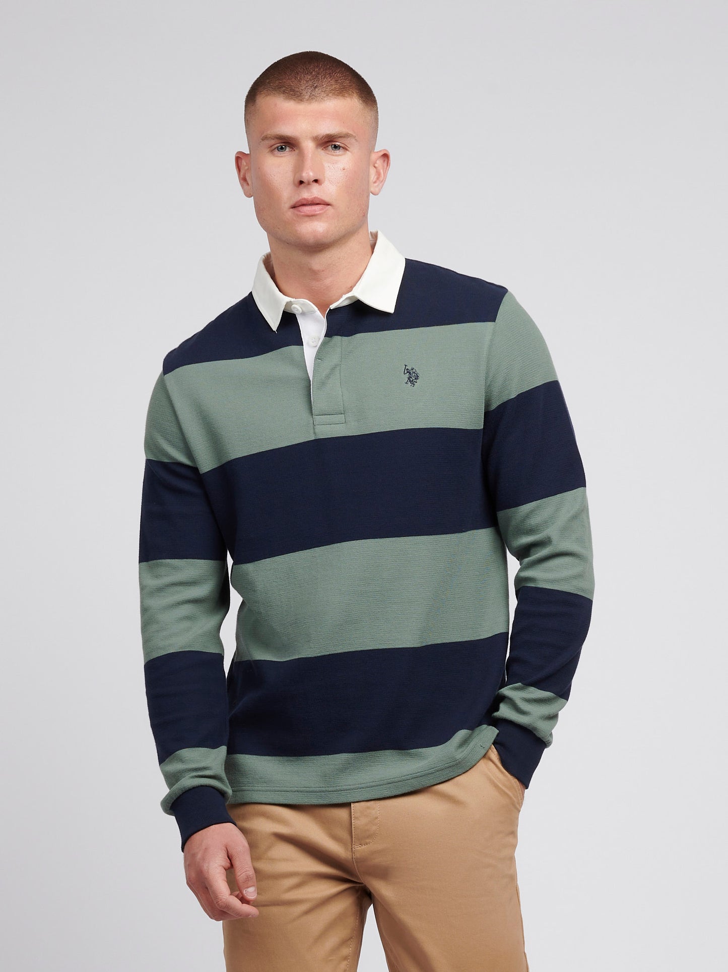Mens Textured Stripe Rugby in Dark Sapphire Navy