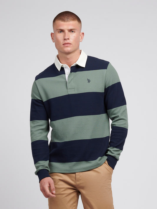 Mens Textured Stripe Rugby in Dark Sapphire Navy