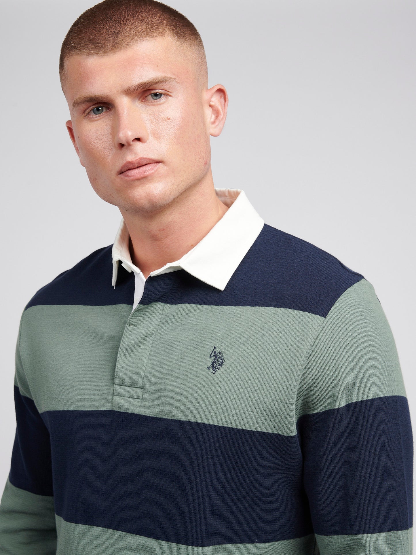 Mens Textured Stripe Rugby in Dark Sapphire Navy