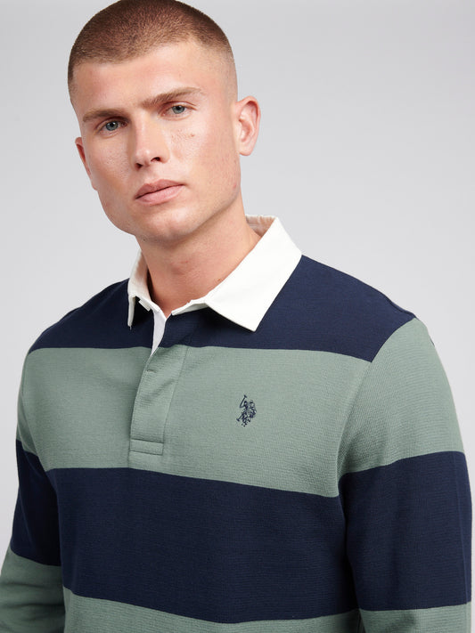 Mens Textured Stripe Rugby in Dark Sapphire Navy