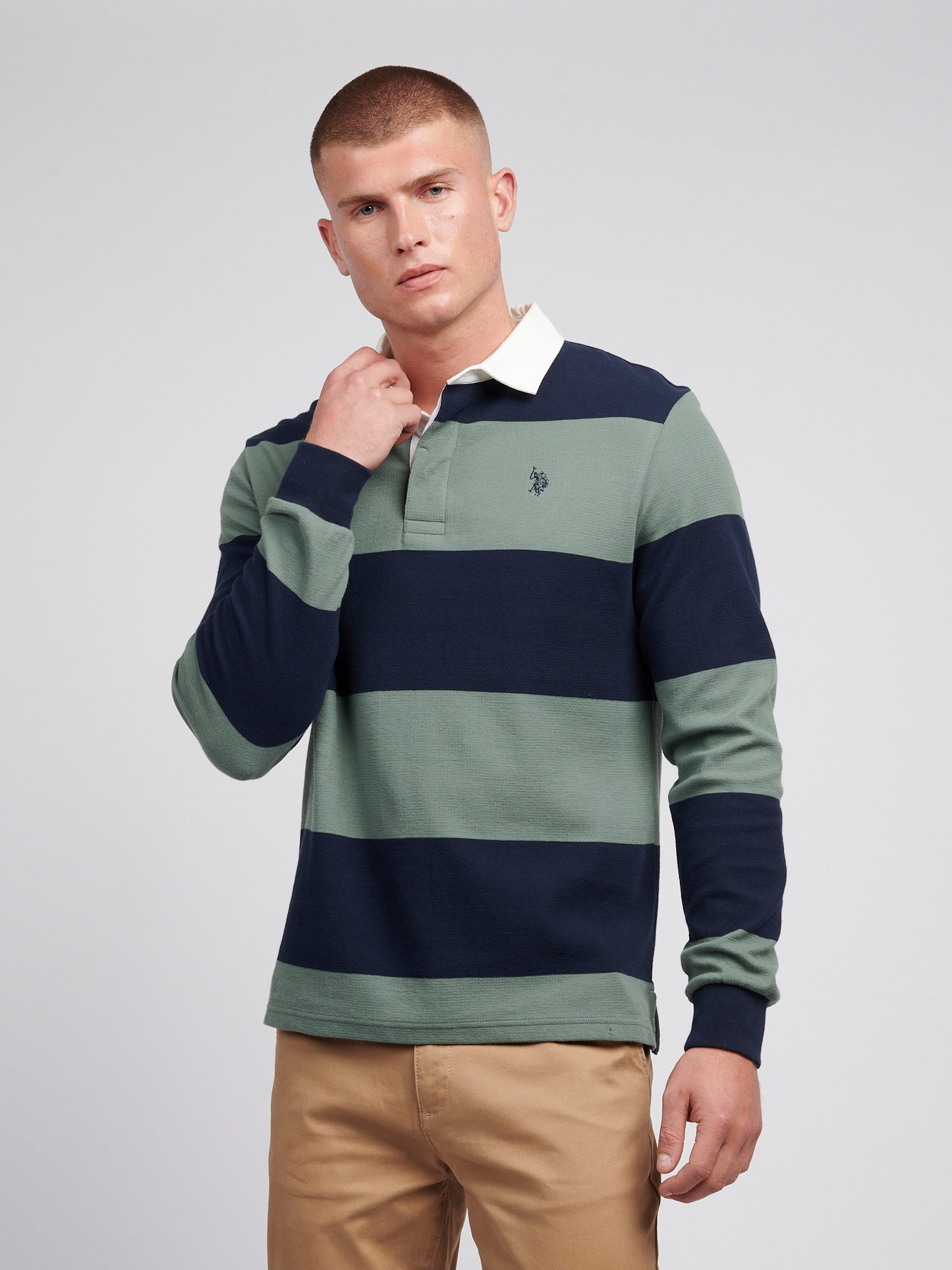 Mens Textured Stripe Rugby in Dark Sapphire Navy