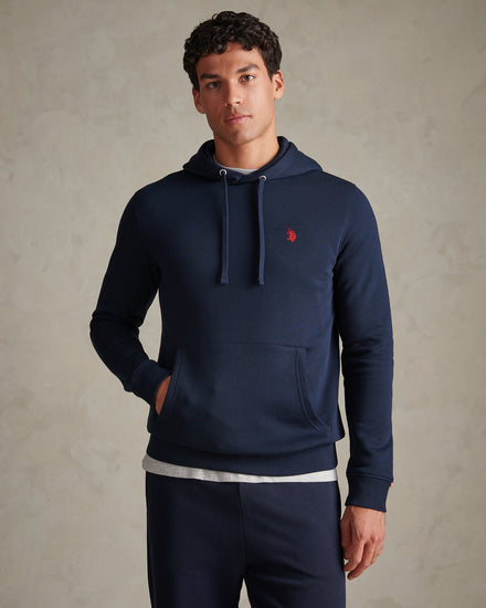 Mens Double Horsemen Embroidered Hoodie Dark Sapphire Navy / Haute Red DHM