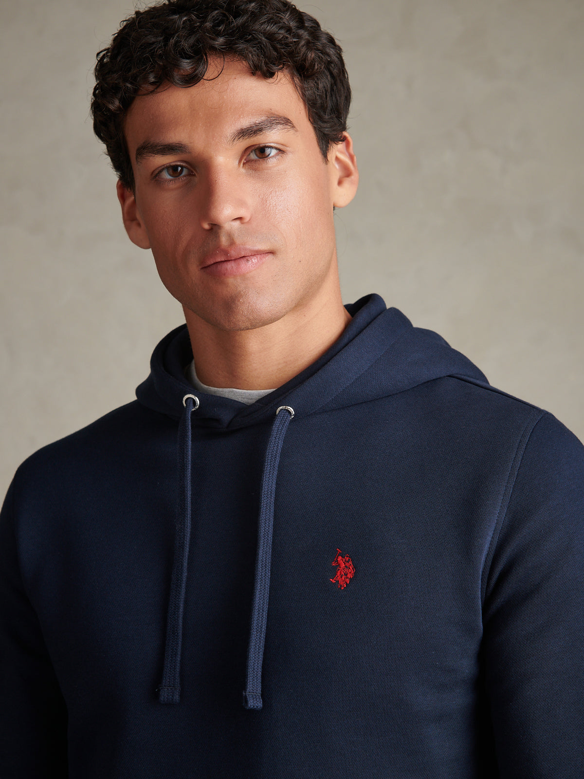 Mens Double Horsemen Embroidered Hoodie Dark Sapphire Navy / Haute Red DHM