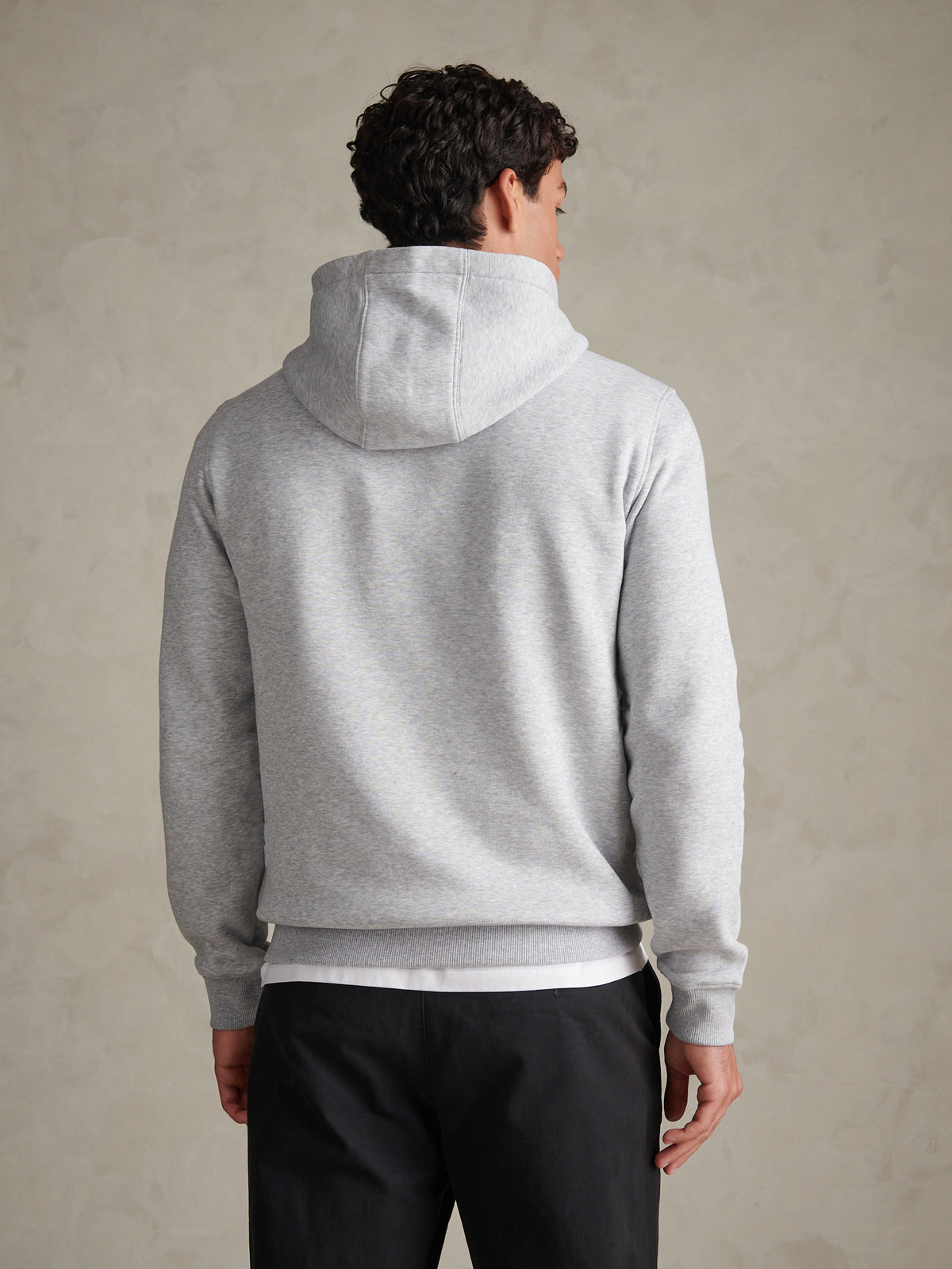 Mens Double Horsemen Embroidered Hoodie Mid Grey Marl
