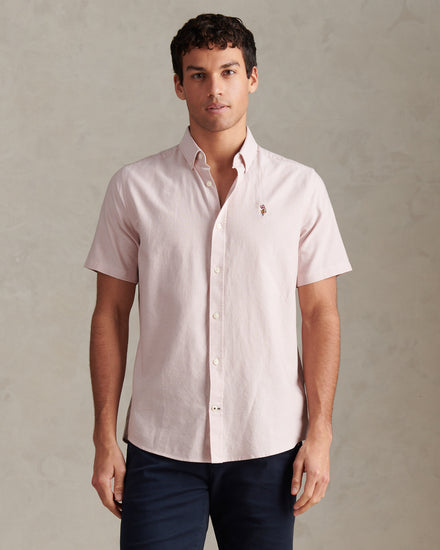 Mens  Short Sleeve Oxford Shirt in Sepia Rose