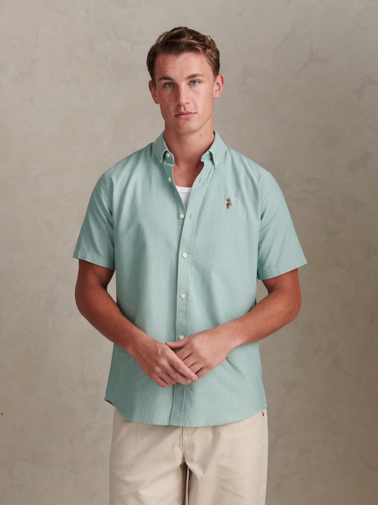Mens  Short Sleeve Oxford Shirt in Aquifer