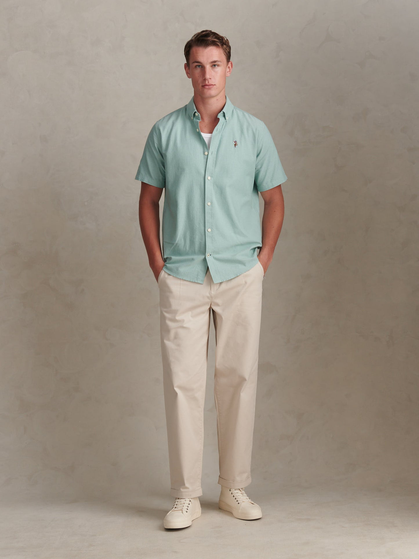 Mens  Short Sleeve Oxford Shirt in Aquifer