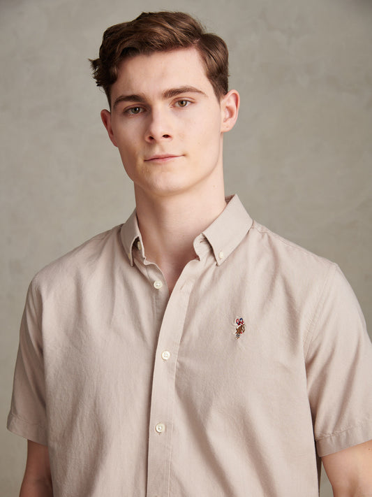 Mens  Short Sleeve Oxford Shirt in String