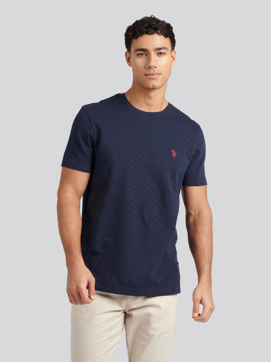 Men-Check Tekstura T-shirt w ciemnym szafirowym granatowym/haute czerwony DHM