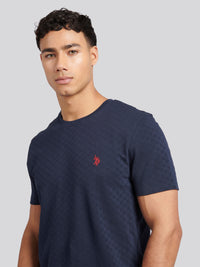 Men-Check Tekstura T-shirt w ciemnym szafirowym granatowym/haute czerwony DHM