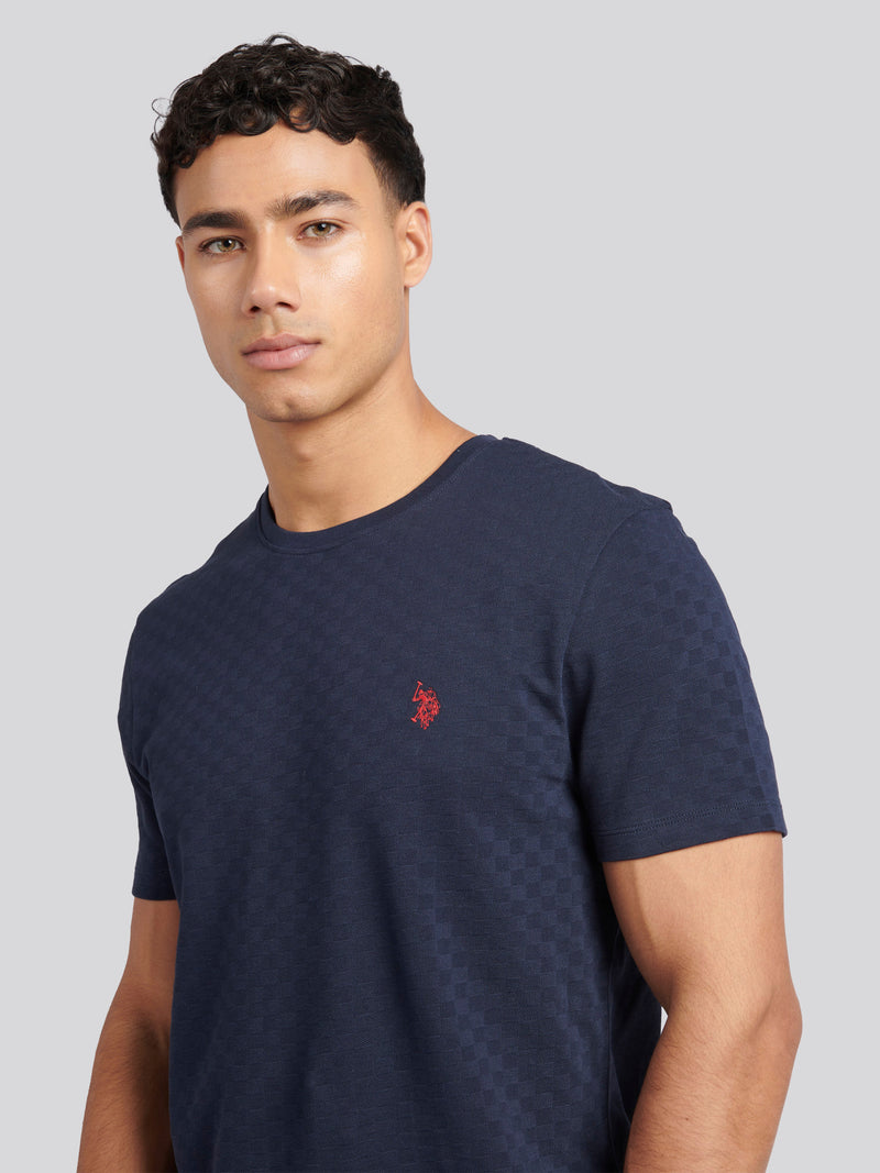 Men-Check Tekstura T-shirt w ciemnym szafirowym granatowym/haute czerwony DHM