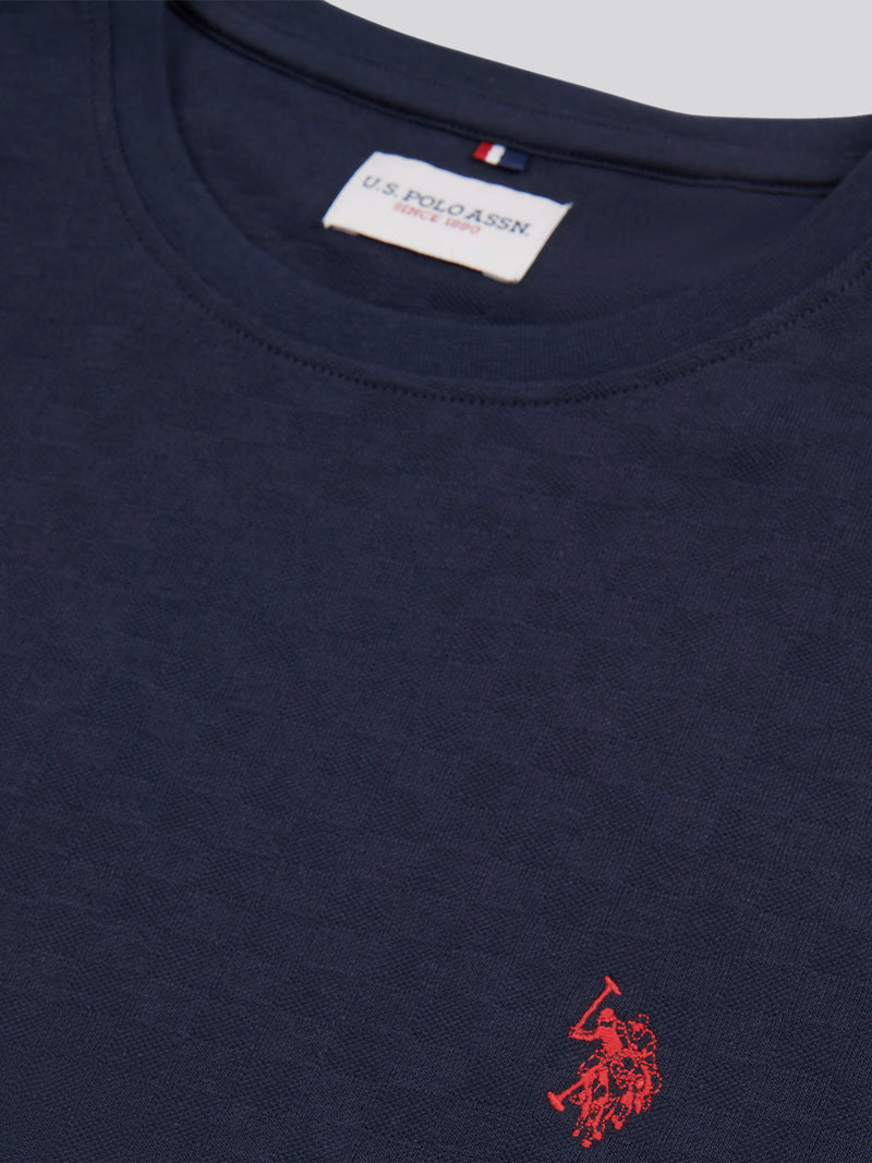 Men-Check Tekstura T-shirt w ciemnym szafirowym granatowym/haute czerwony DHM