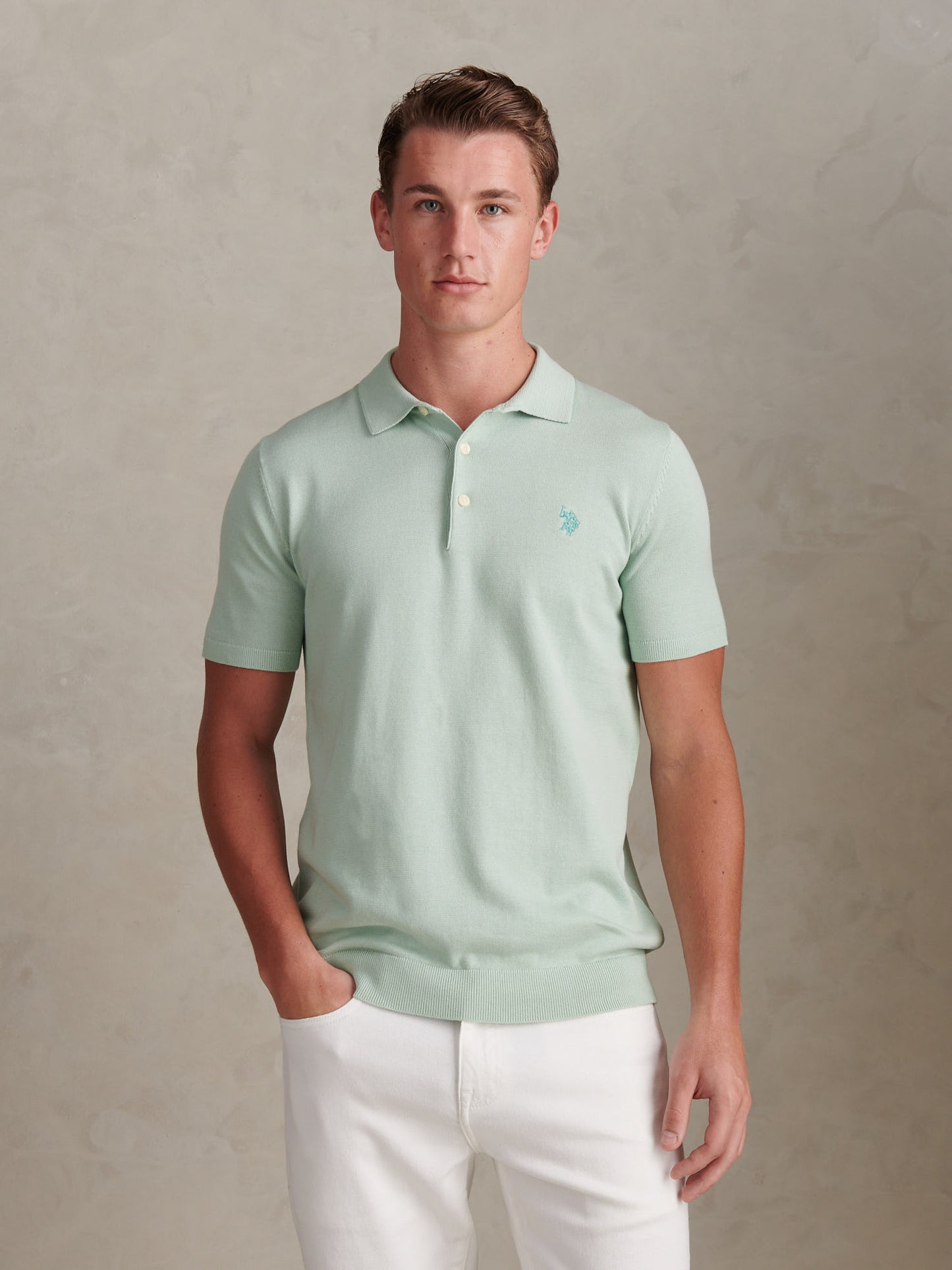 Mens Combed Cotton Polo Shirt in Aqua Foam