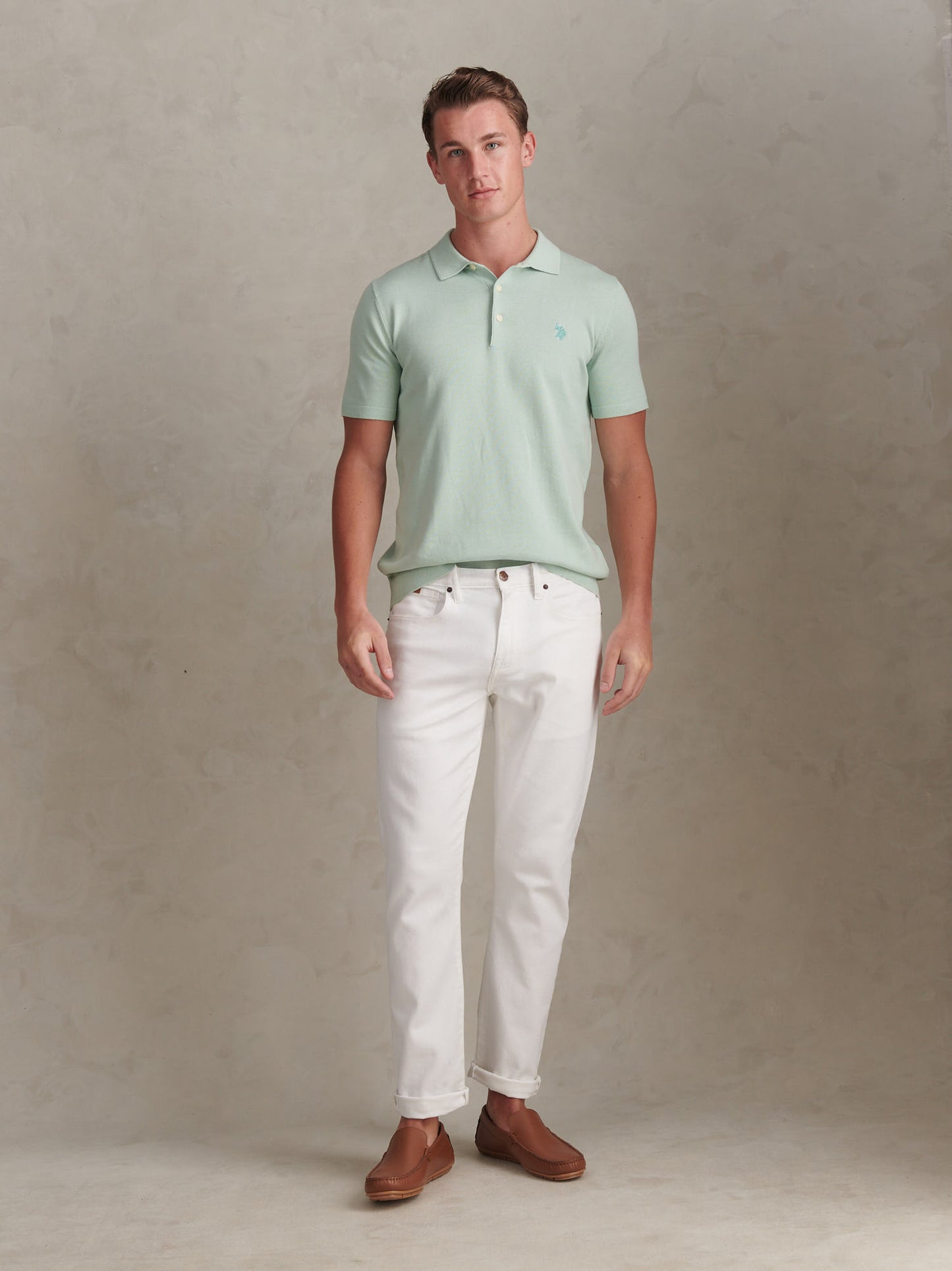 Mens Combed Cotton Polo Shirt in Aqua Foam