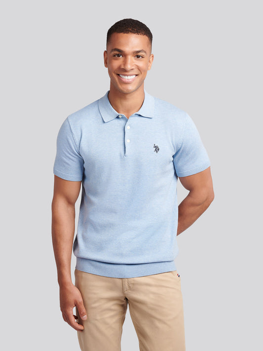 Mens Combed Cotton Polo Shirt in Parisian Blue Marl