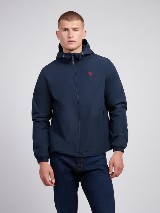 Windbreaker z podszewką męskiej w ciemnym szafirowym granatowym/haute czerwony DHM