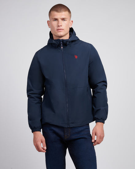 Windbreaker z podszewką męskiej w ciemnym szafirowym granatowym/haute czerwony DHM