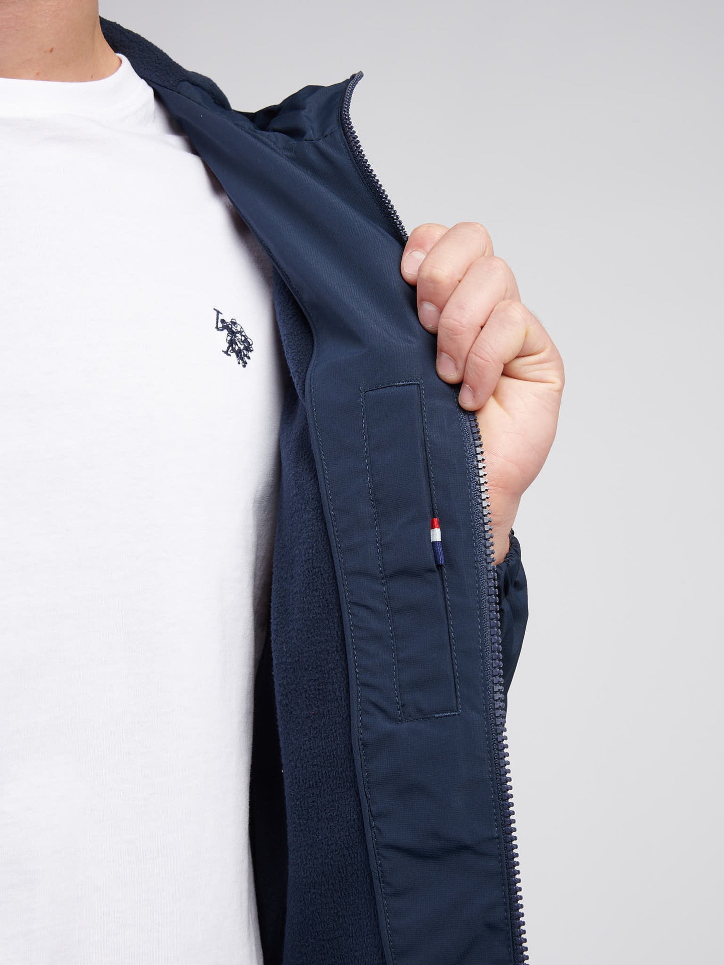 Windbreaker z podszewką męskiej w ciemnym szafirowym granatowym/haute czerwony DHM