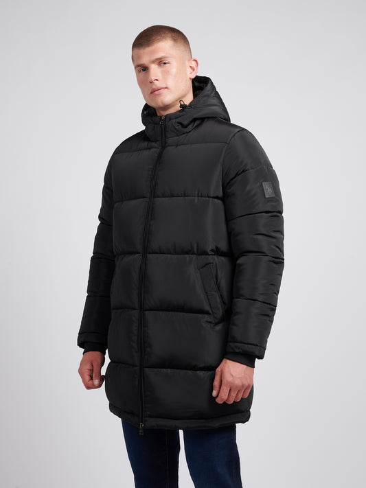 Mens Classic Longline Puffer Kurtka w kolorze czarnym