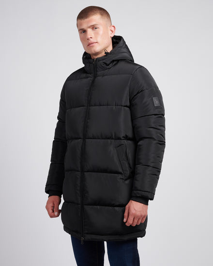 Mens Classic Longline Puffer Kurtka w kolorze czarnym