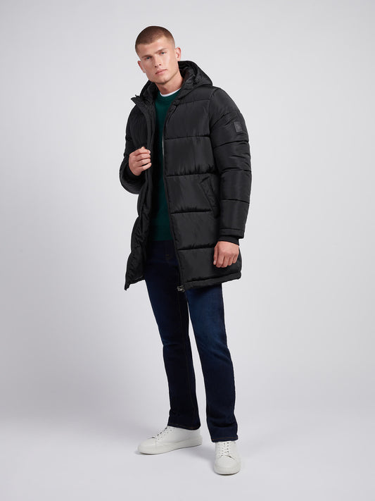 Mens Classic Longline Puffer Kurtka w kolorze czarnym