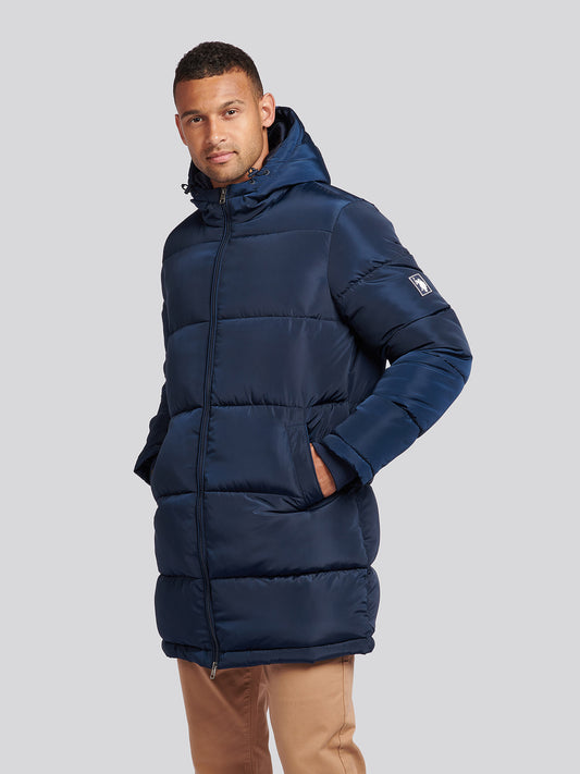 Męska klasyczna Longline Puffer Kurtka w ciemnym szafirowym granatowym