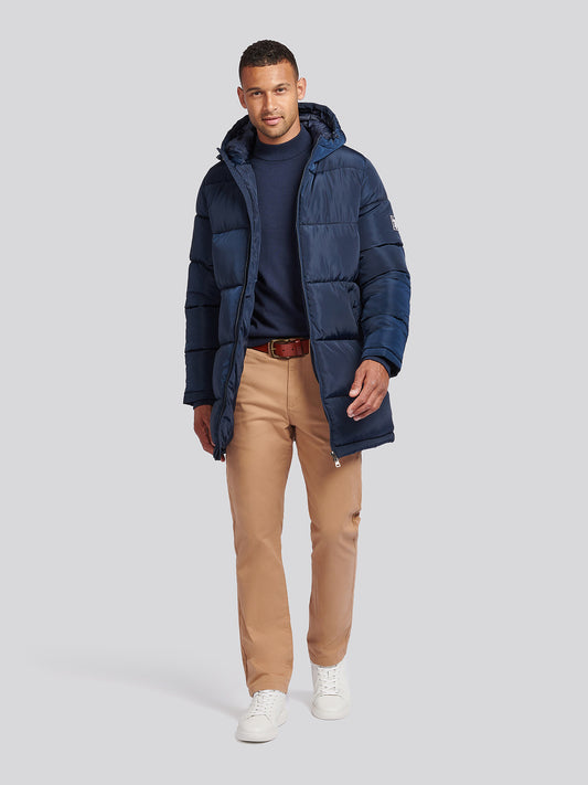 Męska klasyczna Longline Puffer Kurtka w ciemnym szafirowym granatowym