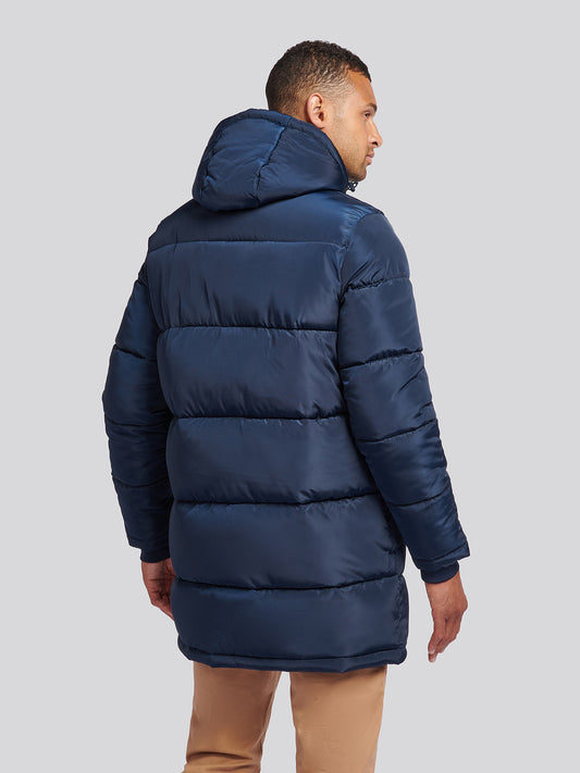 Męska klasyczna Longline Puffer Kurtka w ciemnym szafirowym granatowym