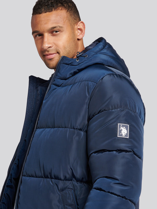 Męska klasyczna Longline Puffer Kurtka w ciemnym szafirowym granatowym