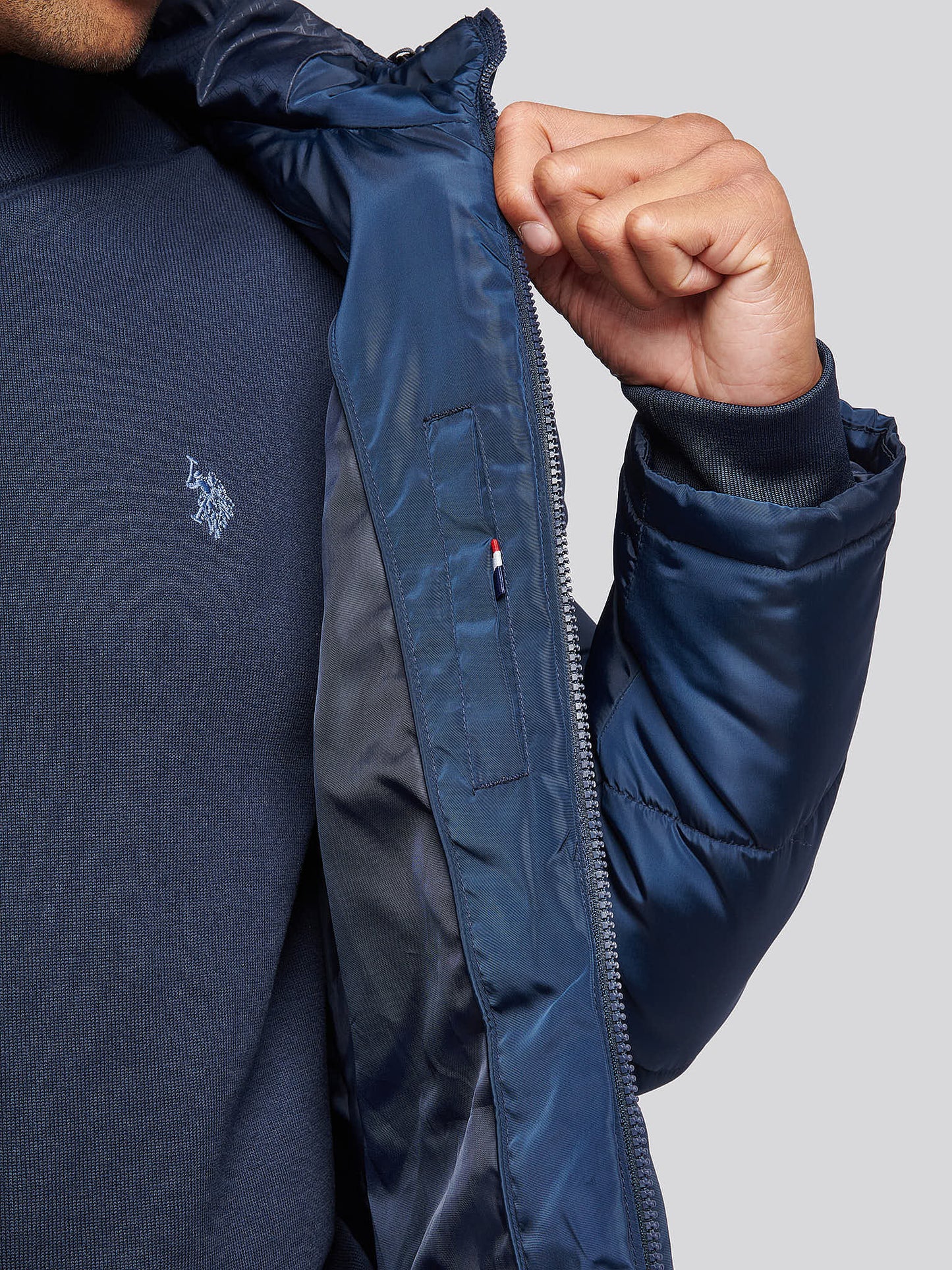 Męska klasyczna Longline Puffer Kurtka w ciemnym szafirowym granatowym