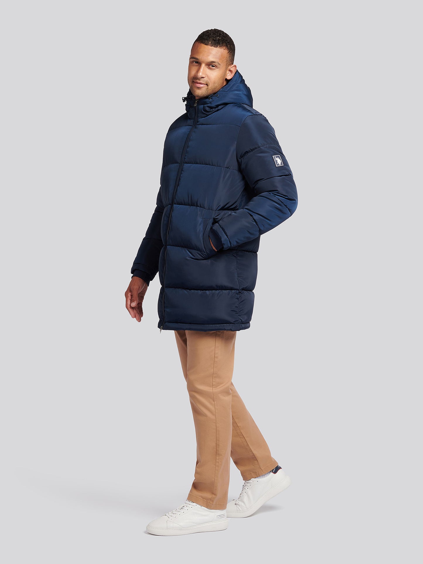 Męska klasyczna Longline Puffer Kurtka w ciemnym szafirowym granatowym