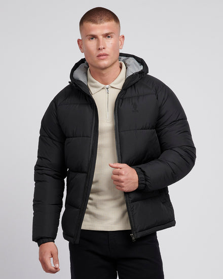Męskie ripstop z kapturem puffer kurtka w kolorze czarnym