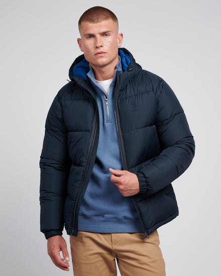 Męskie ripstop z kapturem puffer kurtka w ciemnym szafirowym granatowym