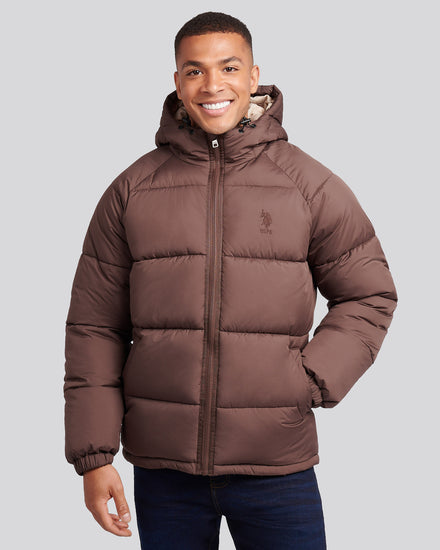 Męskie ripstop z kapturem puffer kurtki w czekoladowym martini