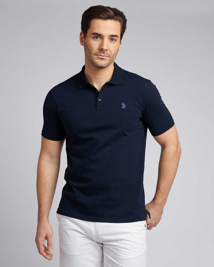 Mens Double Horsemen Jersey Polo Shirt in Dark Sapphire Navy / Moonlight Blue DHM