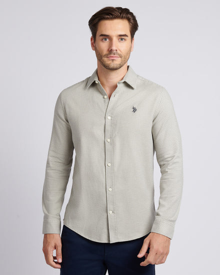 Mens Mini Houndstooth Shirt in Mid Grey Marl
