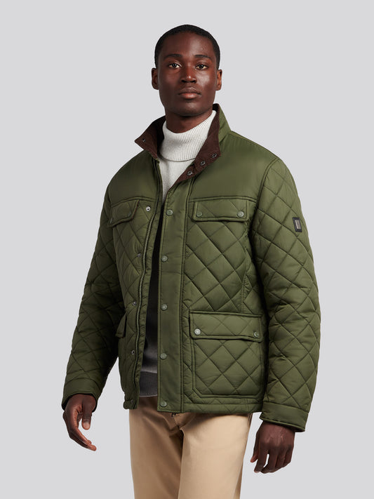 Mens Diamond Quilded Minted Jacket in Forest Night