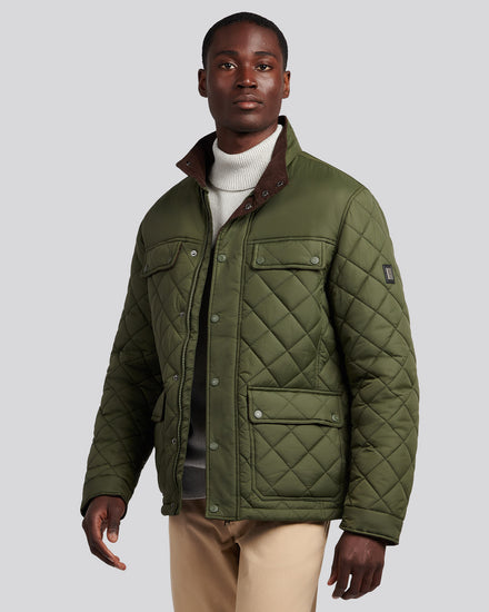 Mens Diamond Quilded Minted Jacket in Forest Night