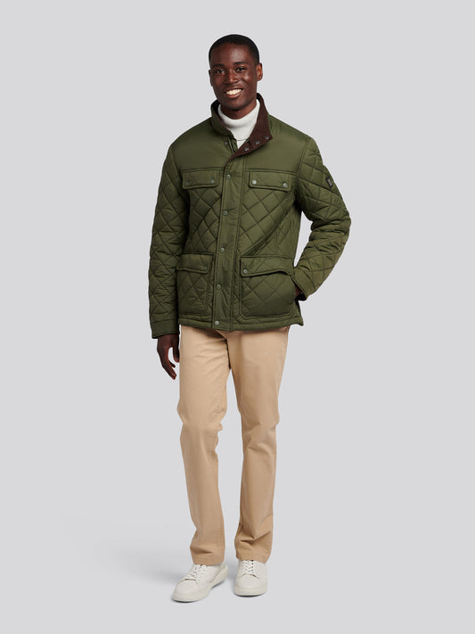 Mens Diamond Quilded Minted Jacket in Forest Night