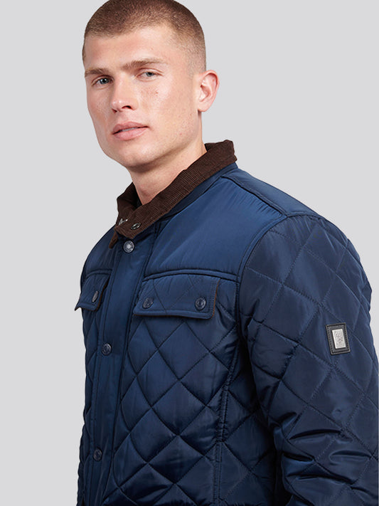 Mens Diamond Quilded Minking Kurtka w ciemnym szafirowym granatowym