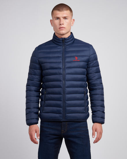 Mens Lightweight Połączona pikowana kurtka w ciemnym szafirowym granatowym/haute Red DHM