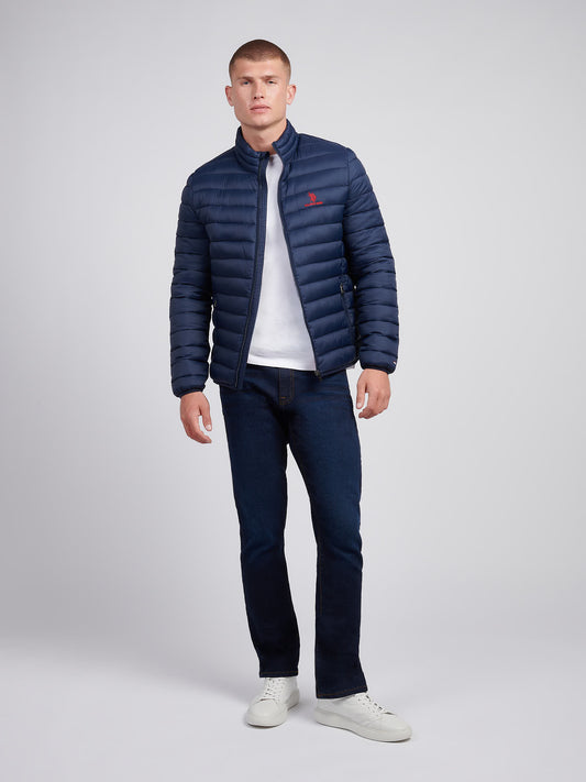 Mens Lightweight Połączona pikowana kurtka w ciemnym szafirowym granatowym/haute Red DHM