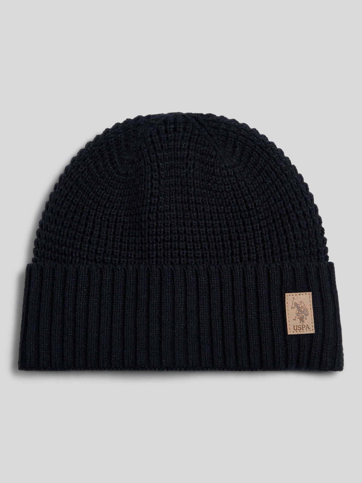 Mens Fleece Lined Waffle Knit Beanie Dark Sapphire Navy