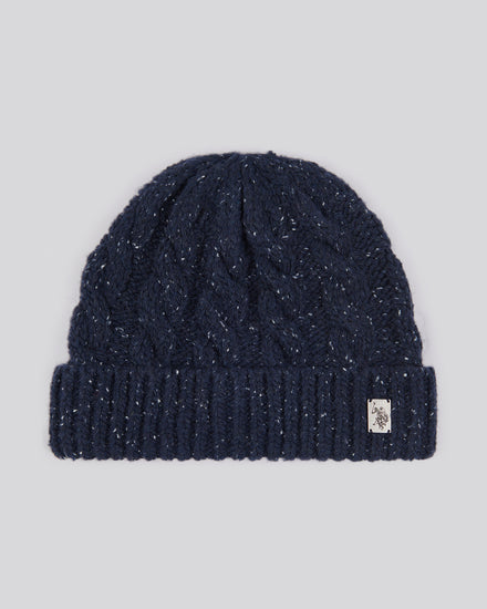 Mens Cable Knit Beanie in Dark Sapphire Navy